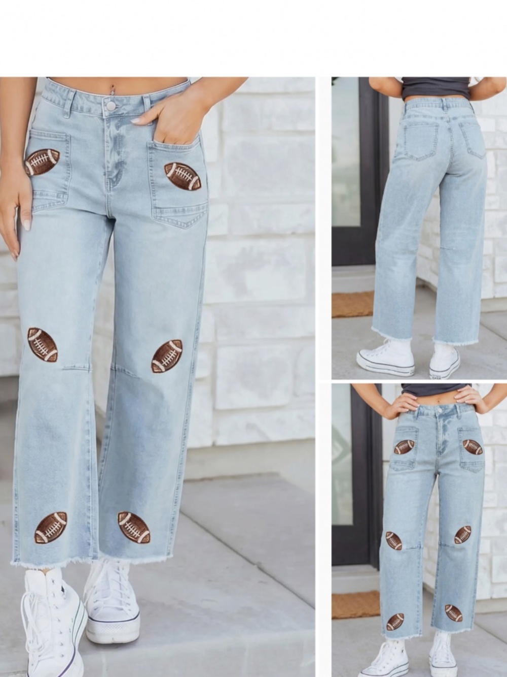 ❤️ GIAJEAN “ TOUCHDOWN ” GIAJEAN SEQUIN FOOTBALL JEANS WITH RAW HEM DETAIL 66A